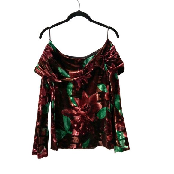 Vintage Floral Velvet Off-the-Shoulder Bell Sleeve (Approx. SM-M) - Picture 1 of 9